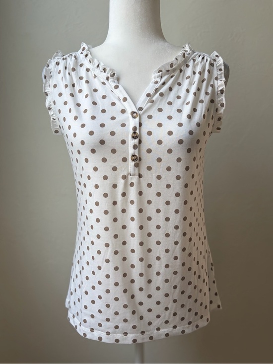 Lascana For Venus Tops - Lascana by Venus Polka Dot Ruffle Trim Henley Top XS